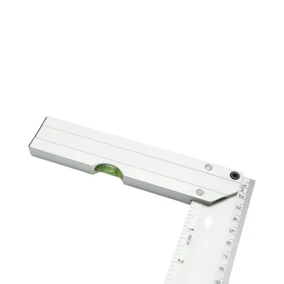 Squadra da falegnameria con livella professionale, 350mm (14 pollici), manico in alluminio, righello in acciaio inox, Crownman - immagine 4