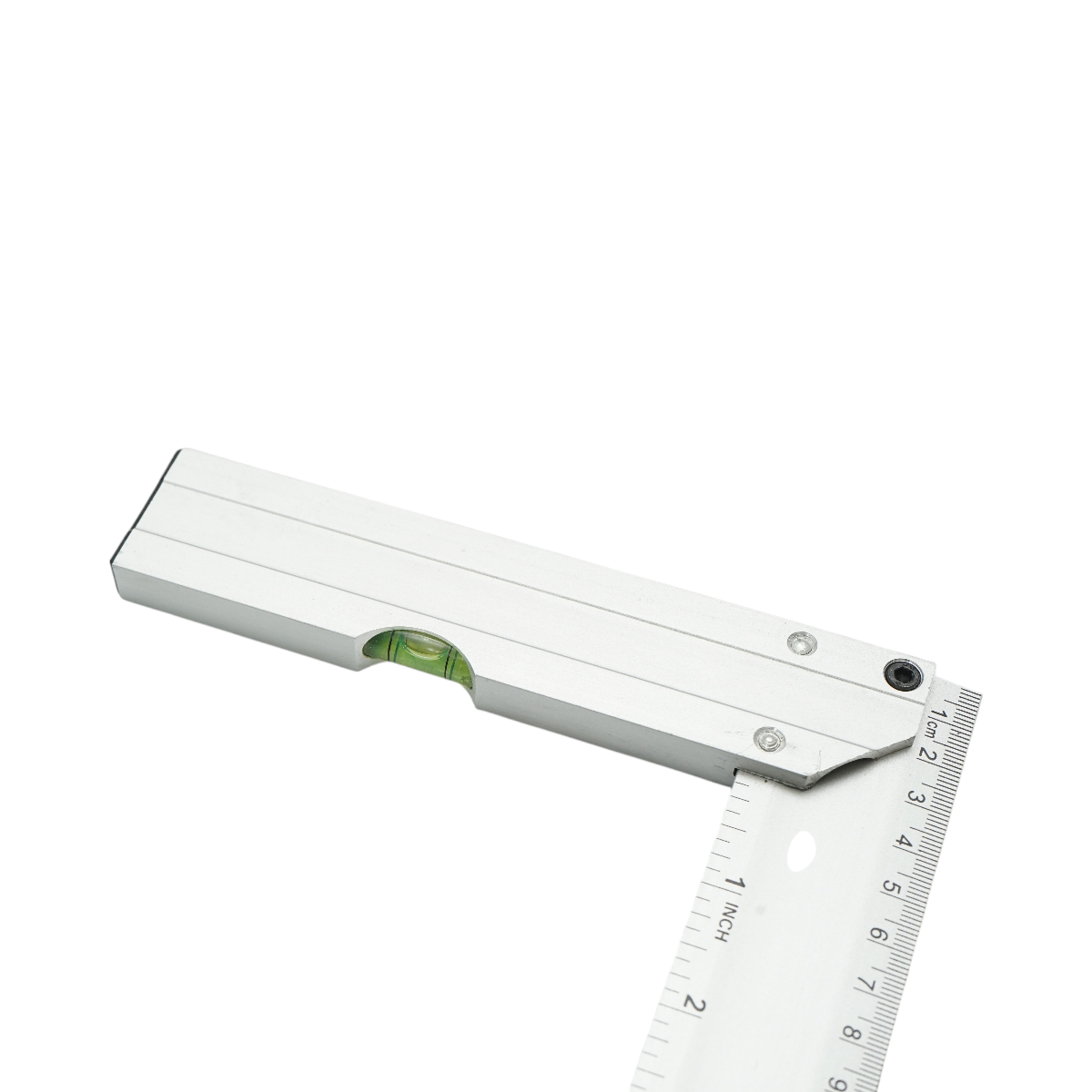 Squadra da falegnameria con livella professionale, 350mm (14 pollici), manico in alluminio, righello in acciaio inox, Crownman - immagine 4
