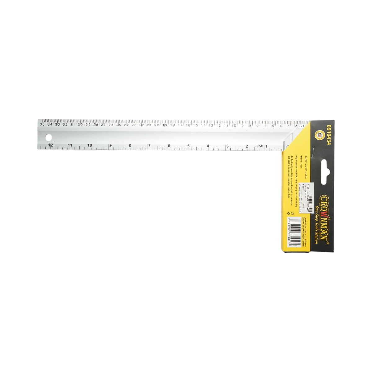 Squadra da falegnameria con livella professionale, 350mm (14 pollici), manico in alluminio, righello in acciaio inox, Crownman - immagine 2