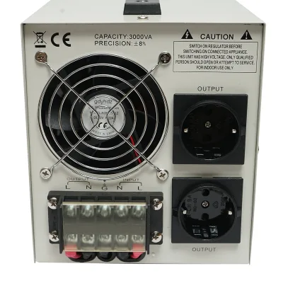 Stabilizzatore di tensione automatico 3000VA con relè monofase, 2 prese schuko 230V, display LCD Breckner Germany - immagine 5