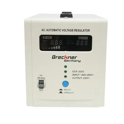 Stabilizzatore di tensione automatico 3000VA con relè monofase, 2 prese schuko 230V, display LCD Breckner Germany