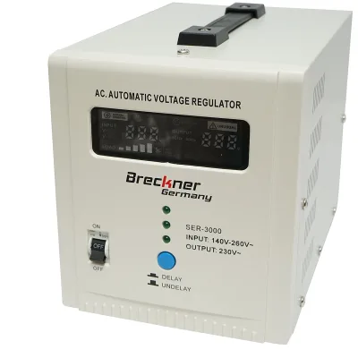 Stabilizzatore di tensione automatico 3000VA con relè monofase, 2 prese schuko 230V, display LCD Breckner Germany - immagine 4