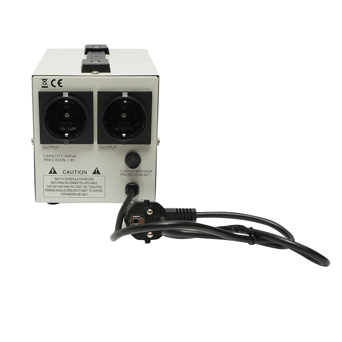 Stabilizzatore di tensione automatico 500VA con relè monofase, 2 prese schuko 230V, display LCD Breckner Germany - immagine 2