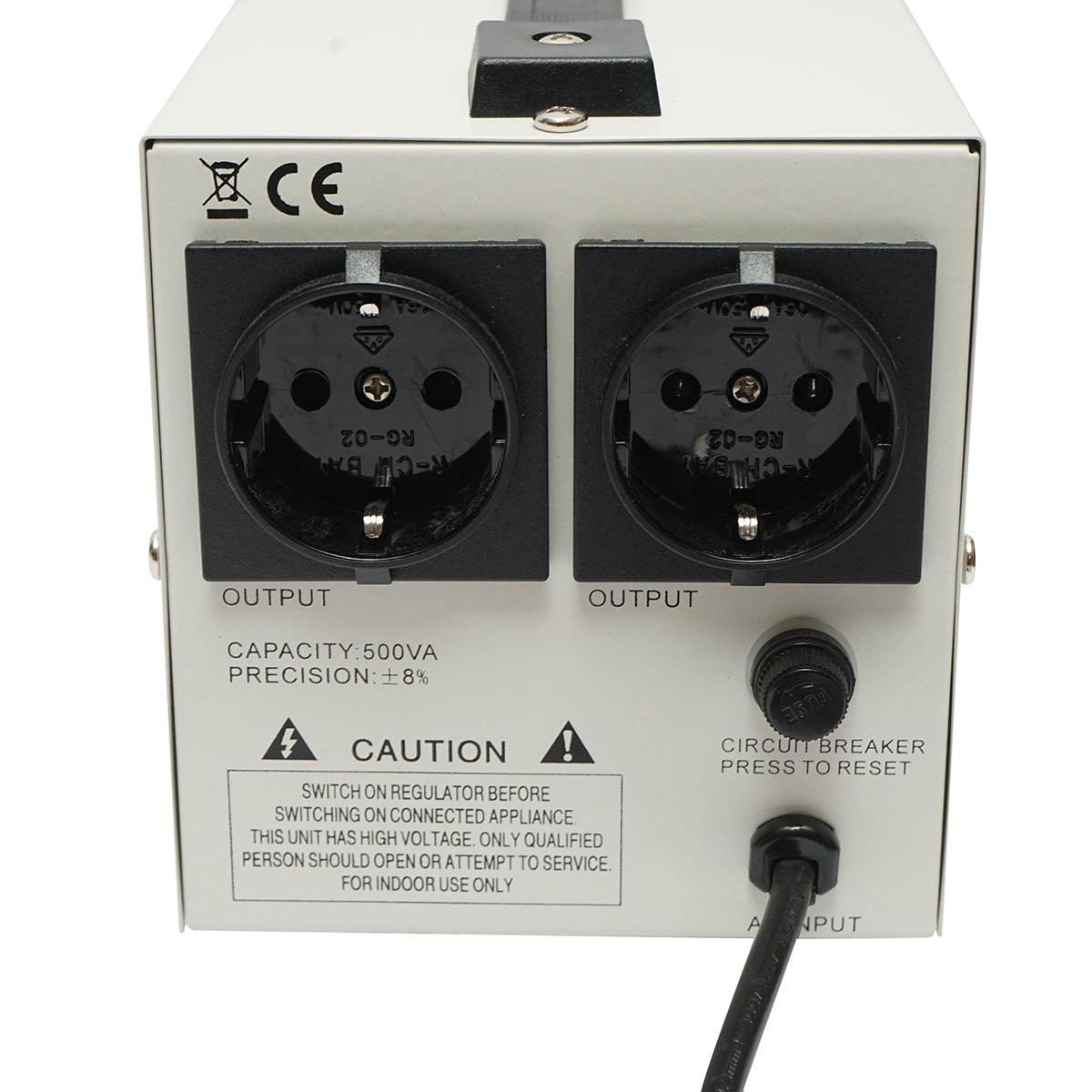 Stabilizzatore di tensione automatico 500VA con relè monofase, 2 prese schuko 230V, display LCD Breckner Germany - immagine 5