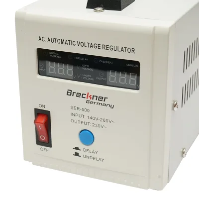 Stabilizzatore di tensione automatico 500VA con relè monofase, 2 prese schuko 230V, display LCD Breckner Germany - immagine 4