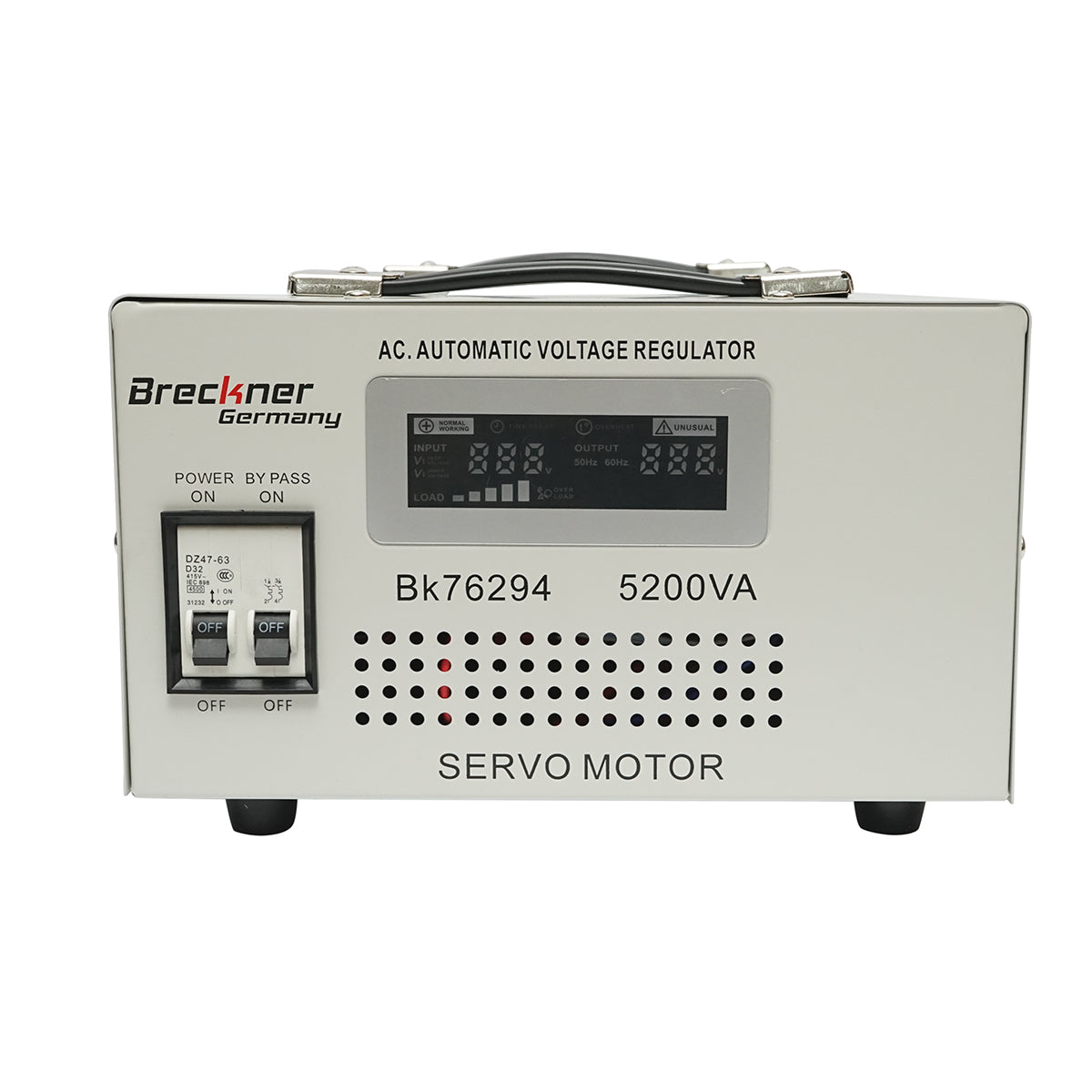 Stabilizzatore di tensione automatico 5200VA con servomotore monofase, 2 prese schuko 230V, display LCD Breckner Germany