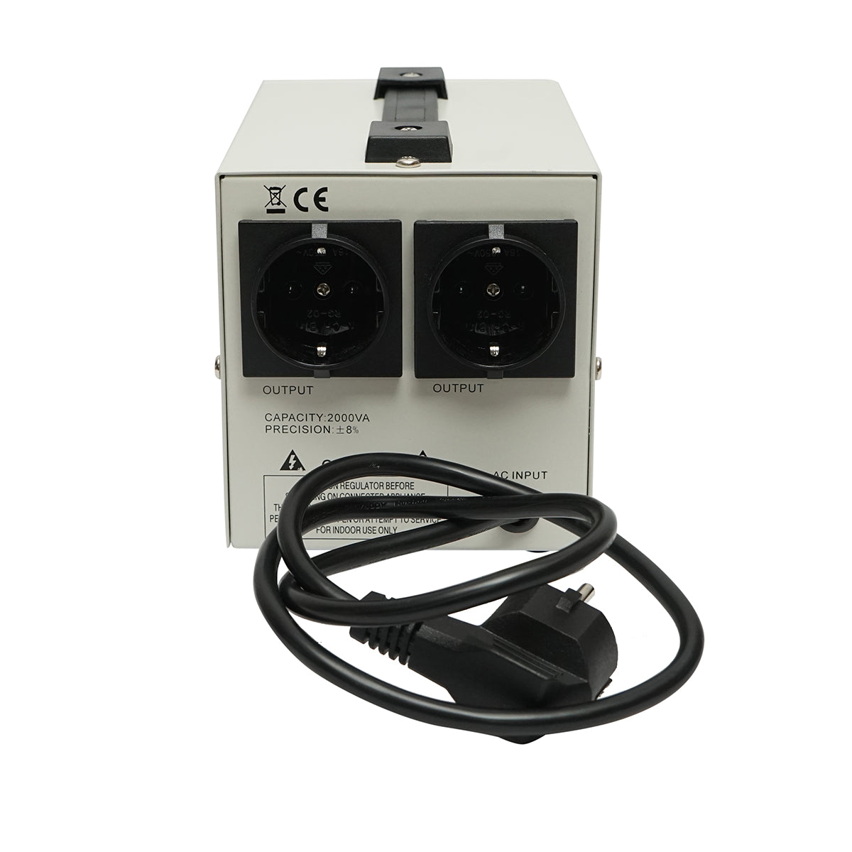 Stabilizzatore di tensione automatico monofase con relè 2000VA/140-260V, 2 prese schuko 230V, display LCD Breckner Germany - immagine 2