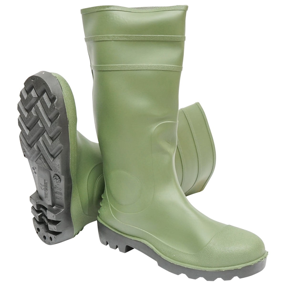 Stivali da lavoro in PVC verde con puntale in acciaio, taglia 44, modello 005GB