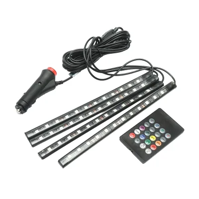Striscia luminosa ambientale a LED per auto 12V con telecomando, controllo musicale 4x267mm RGB - immagine 2