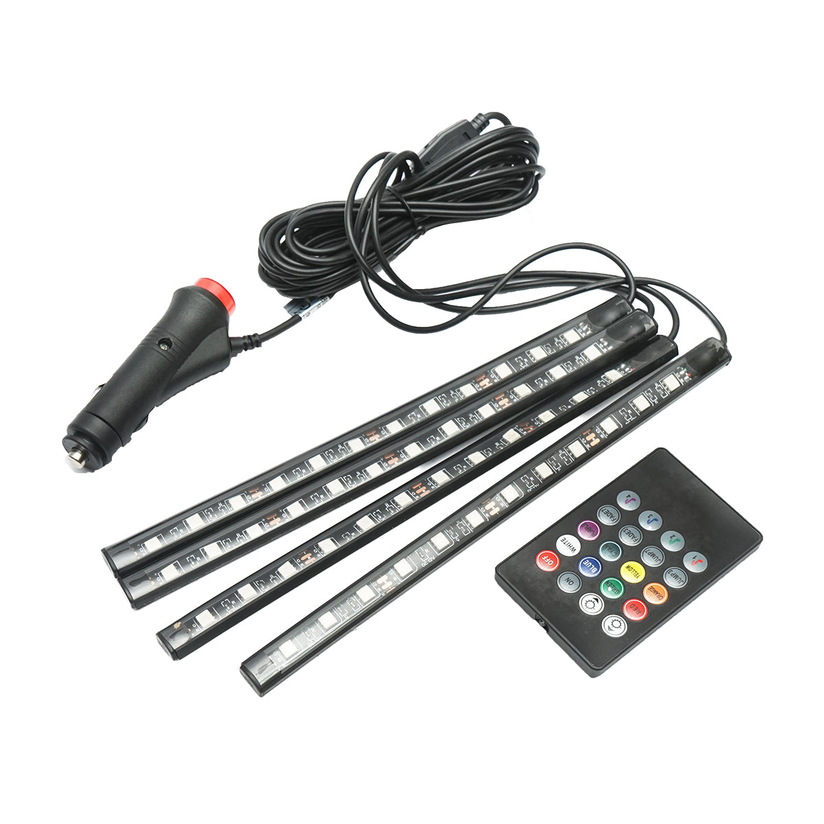 Striscia luminosa ambientale a LED per auto 12V con telecomando, controllo musicale 4x267mm RGB - immagine 2