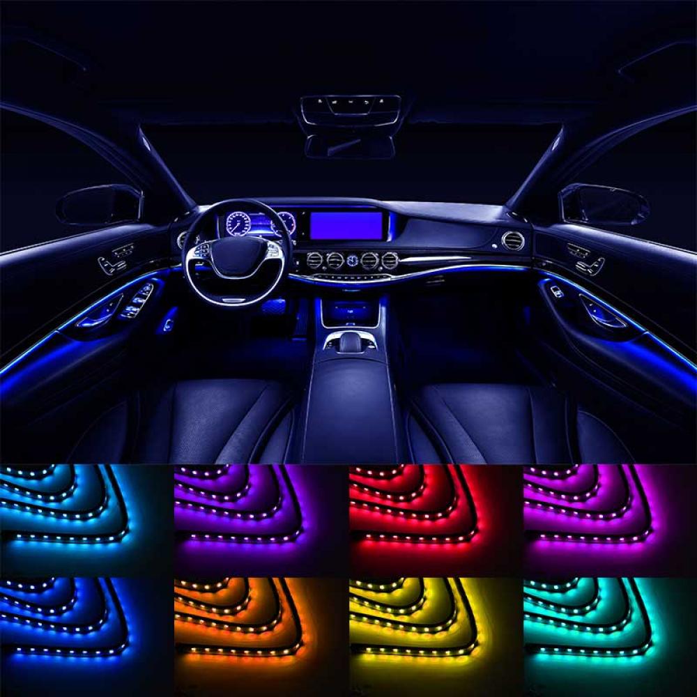 Striscia luminosa ambientale LED per auto 12V, 9W con telecomando, controllo musicale 4x26,7 cm RGB - immagine 2