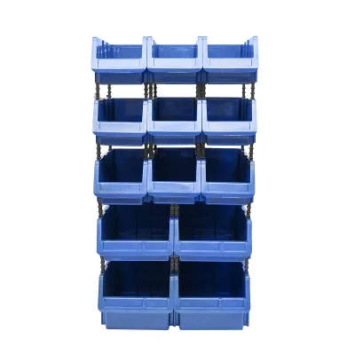 Supporto con 13 scatole per riporre/organizzare oggetti, scatola in plastica blu, 510x400x1000 mm