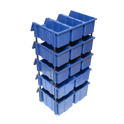 Supporto con 13 scatole per riporre/organizzare oggetti, scatola in plastica blu, 510x400x1000 mm - immagine 4