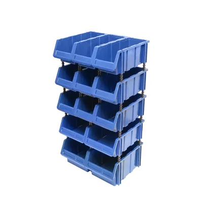 Supporto con 13 scatole per riporre/organizzare oggetti, scatola in plastica blu, 510x400x1000 mm - immagine 3