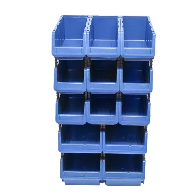 Supporto con 13 scatole per riporre/organizzare oggetti, scatola in plastica blu, 510x400x1000 mm - immagine 2