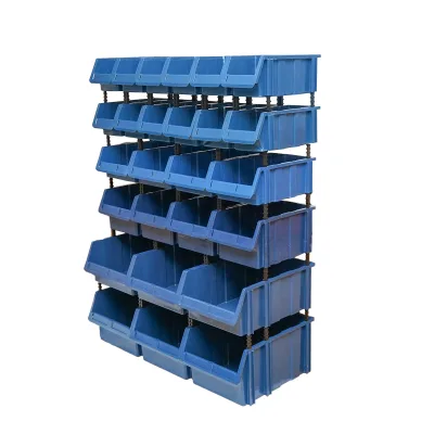 Supporto con 26 scatole per riporre/organizzare oggetti, scatola in plastica blu, 1020x510x1350 mm - immagine 2