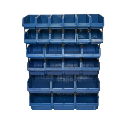 Supporto con 26 scatole per riporre/organizzare oggetti, scatola in plastica blu, 1020x510x1350 mm - immagine 4