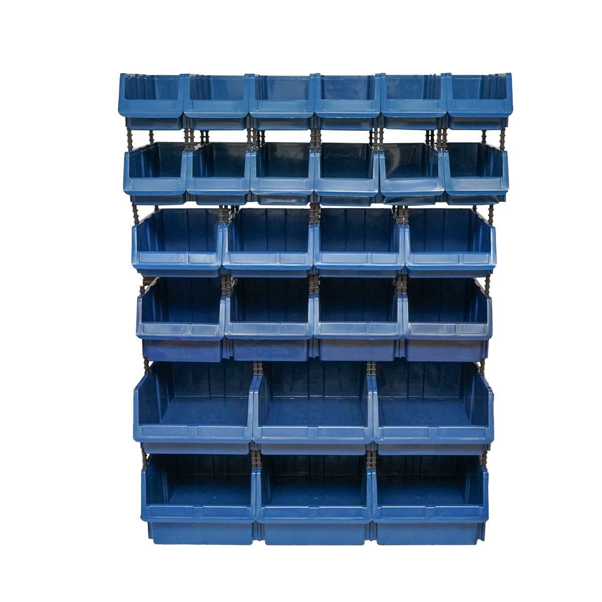 Supporto con 26 scatole per riporre/organizzare oggetti, scatola in plastica blu, 1020x510x1350 mm