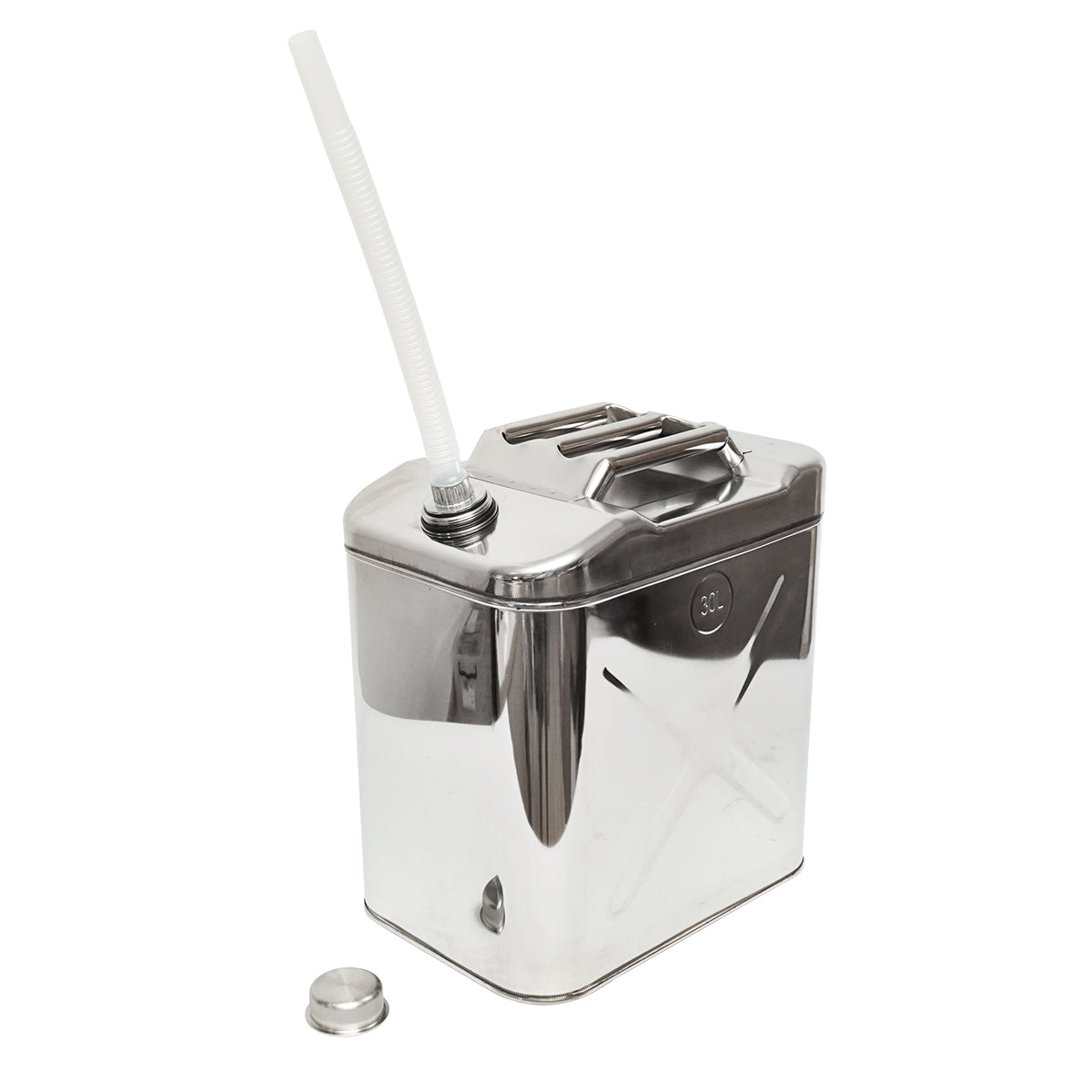 Tanica in acciaio inox da 30 litri con tubo flessibile e tappo a vite