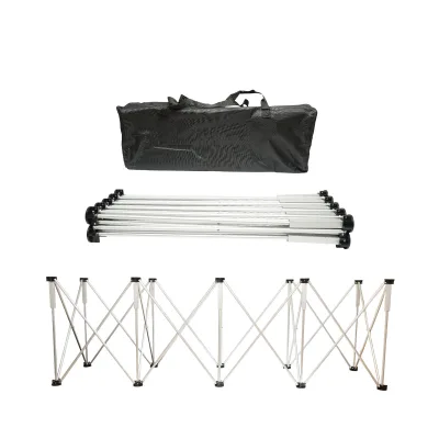 Tavolo da lavoro pieghevole a fisarmonica con 10 gambe, struttura in alluminio 226x61x72cm