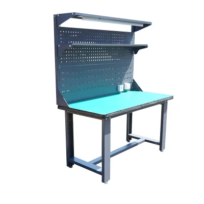 Tavolo, banco da lavoro da officina con presa 220V, pannello forato e illuminazione a LED 1500x750x800+1000mm - immagine 5