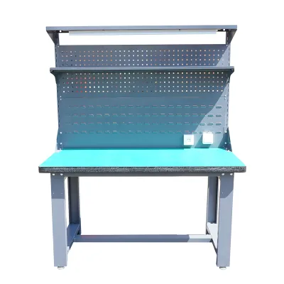 Tavolo, banco da lavoro da officina con presa 220V, pannello forato e illuminazione a LED 1500x750x800+1000mm - immagine 2