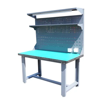 Tavolo, banco da lavoro da officina con presa 220V, pannello forato e illuminazione a LED 1500x750x800+1000mm - immagine 4