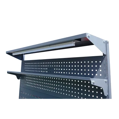 Tavolo, banco da lavoro da officina con presa 220V, pannello forato e illuminazione a LED 1500x750x800+1000mm - immagine 6
