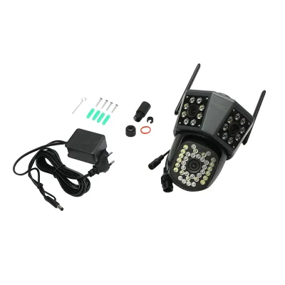 Telecamera di sorveglianza con 3 lenti, 3 obiettivi da 6 MP, WIFI 2.4GHz, rotazione a 360 gradi PTZ con sensore di movimento, allarme, rilevamento umano e applicazione IPC360 Home - immagine 2