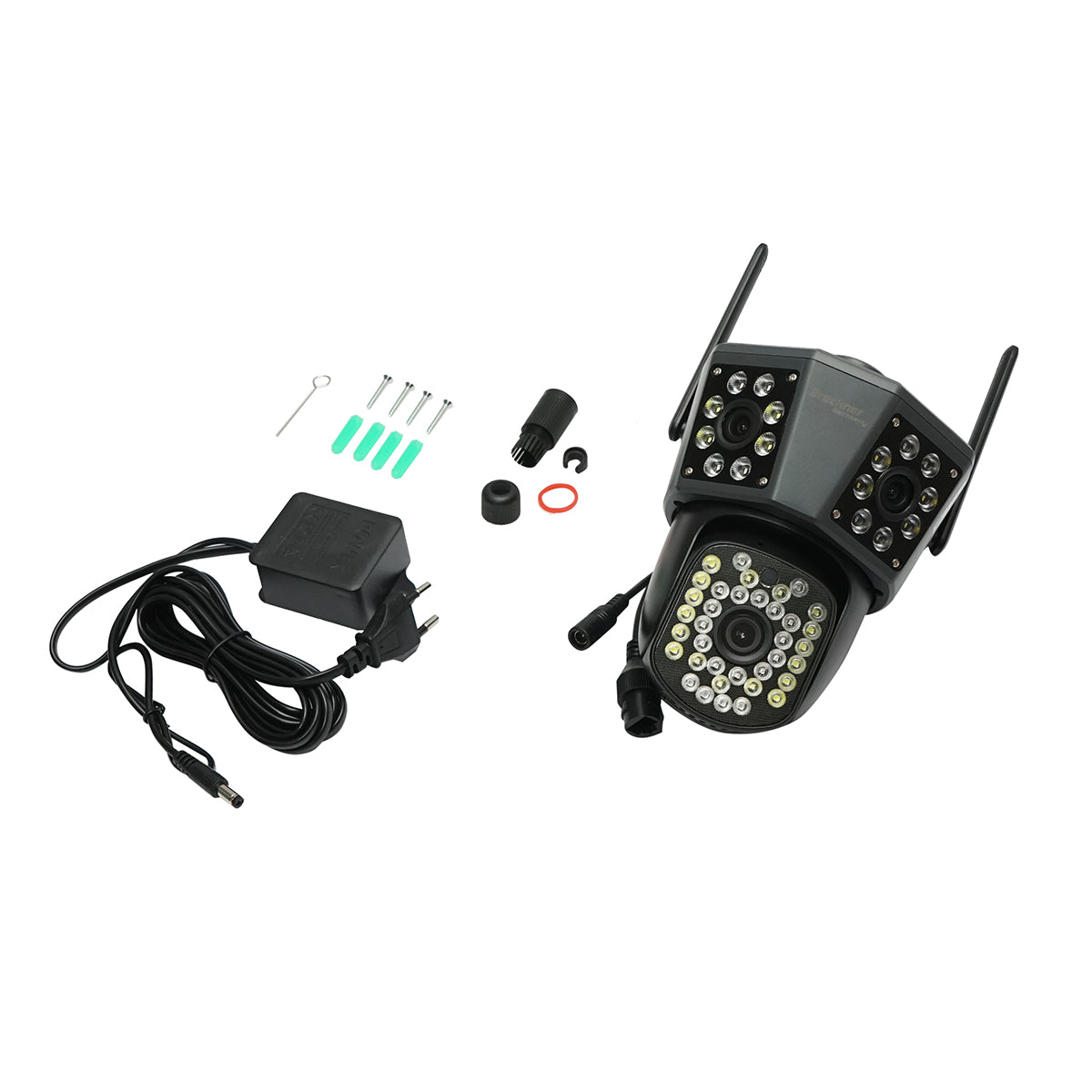 Telecamera di sorveglianza con 3 lenti, 3 obiettivi da 6 MP, WIFI 2.4GHz, rotazione a 360 gradi PTZ con sensore di movimento, allarme, rilevamento umano e applicazione IPC360 Home - immagine 2