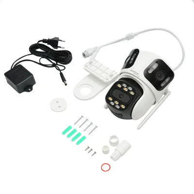 Telecamera di sorveglianza con 3 lenti, 3 obiettivi da 8 MP, 2 CPU dual control, P2P WIFI 2.4G, PTZ con sensore di movimento, allarme, visione notturna, rilevamento umano AI e applicazione iCSee - immagine 2