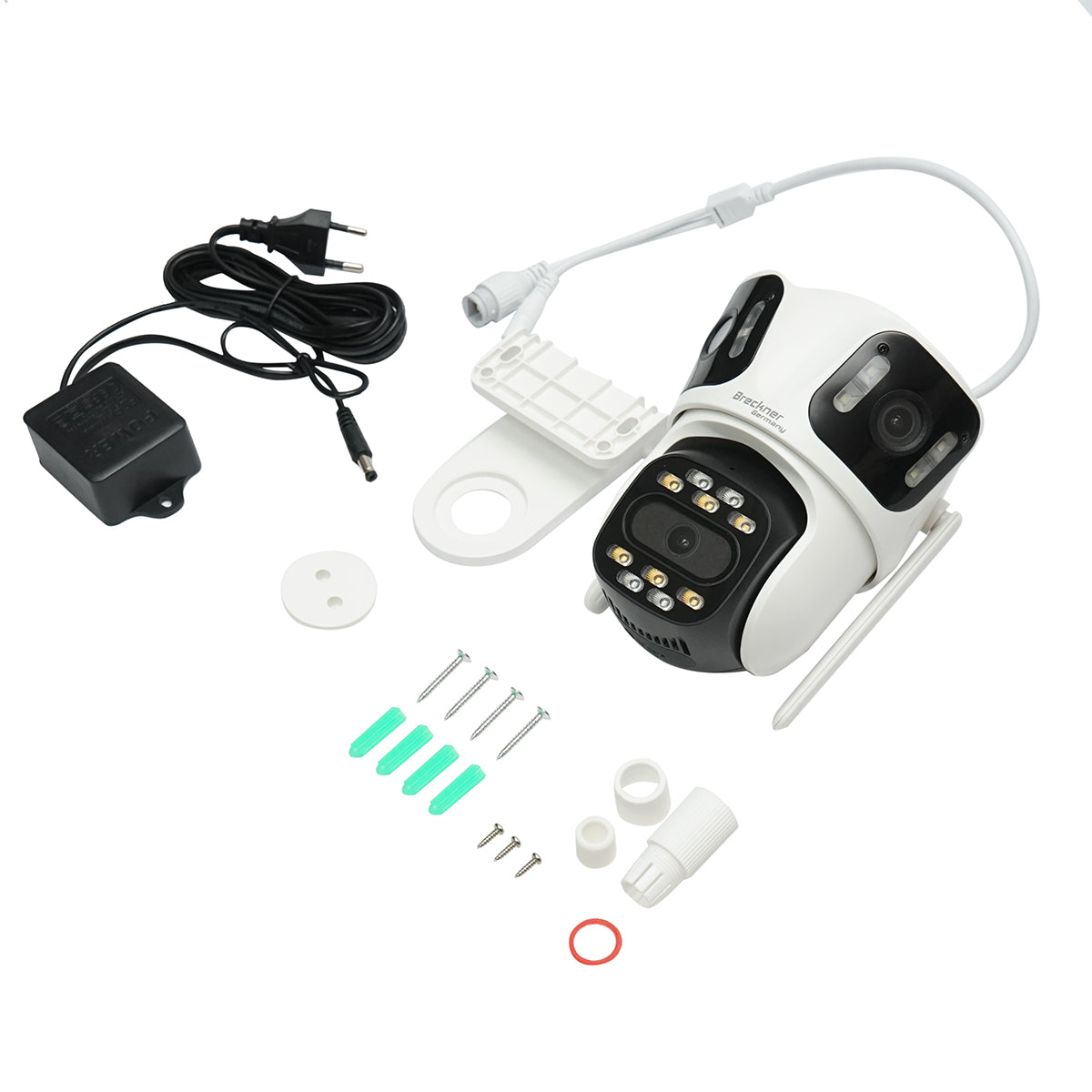 Telecamera di sorveglianza con 3 lenti, 3 obiettivi da 8 MP, 2 CPU dual control, P2P WIFI 2.4G, PTZ con sensore di movimento, allarme, visione notturna, rilevamento umano AI e applicazione iCSee - immagine 2