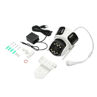 Telecamera di sorveglianza con 4 lenti, 3 obiettivi da 12 MP, 2 CPU dual control, P2P WIFI 2.4GHz, PTZ con sensore di movimento, visione notturna a colori, rilevamento umano AI e applicazione iCSee - immagine 2