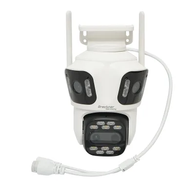 Telecamera di sorveglianza con 4 lenti, 3 obiettivi da 12 MP, 2 CPU dual control, P2P WIFI 2.4GHz, PTZ con sensore di movimento, visione notturna a colori, rilevamento umano AI e applicazione iCSee