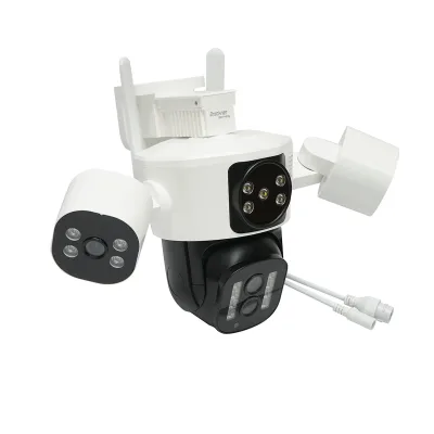 Telecamera di sorveglianza con 4 lenti, 3 obiettivi da 16 MP, WIFI 2.4GHz, rotazione a 360 gradi PTZ con sensore di movimento, zoom 10X, allarme, visione notturna IR, rilevamento umano e applicazione IPC360 Home - immagine 3