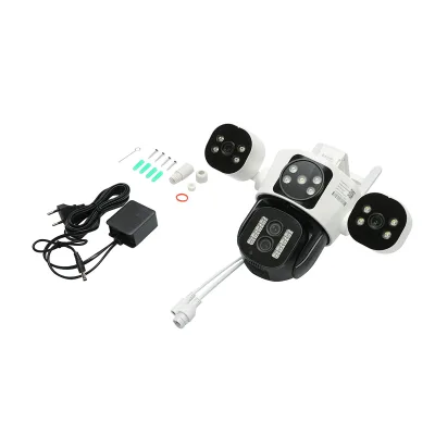 Telecamera di sorveglianza con 4 lenti, 3 obiettivi da 16 MP, WIFI 2.4GHz, rotazione a 360 gradi PTZ con sensore di movimento, zoom 10X, allarme, visione notturna IR, rilevamento umano e applicazione IPC360 Home - immagine 2