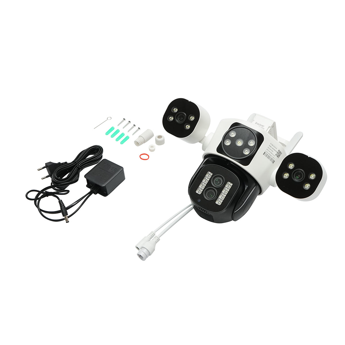 Telecamera di sorveglianza con 4 lenti, 3 obiettivi da 16 MP, WIFI 2.4GHz, rotazione a 360 gradi PTZ con sensore di movimento, zoom 10X, allarme, visione notturna IR, rilevamento umano e applicazione IPC360 Home - immagine 2