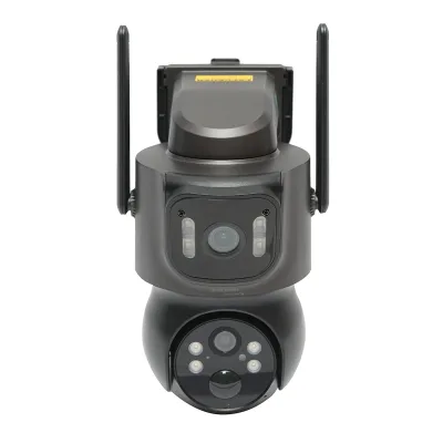 Telecamera di sorveglianza con lente doppia 4 MP, pannello solare 7.6W, batteria 18650 a ricarica rapida, WIFI 2.4 GHz, rotazione 360° PTZ con sensore di movimento, rilevamento umano PIR, allarme, visione notturna e applicazione iCSee - immagine 3