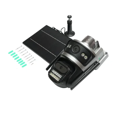 Telecamera di sorveglianza con lente doppia 4 MP, scheda SIM 4G, WIFI 2.4 GHz, pannello solare 7.6W, batteria 18650 a ricarica rapida, rotazione 360° PTZ con sensore di movimento, rilevamento umano PIR, allarme, visione notturna e applicazione iCSee - immagine 2