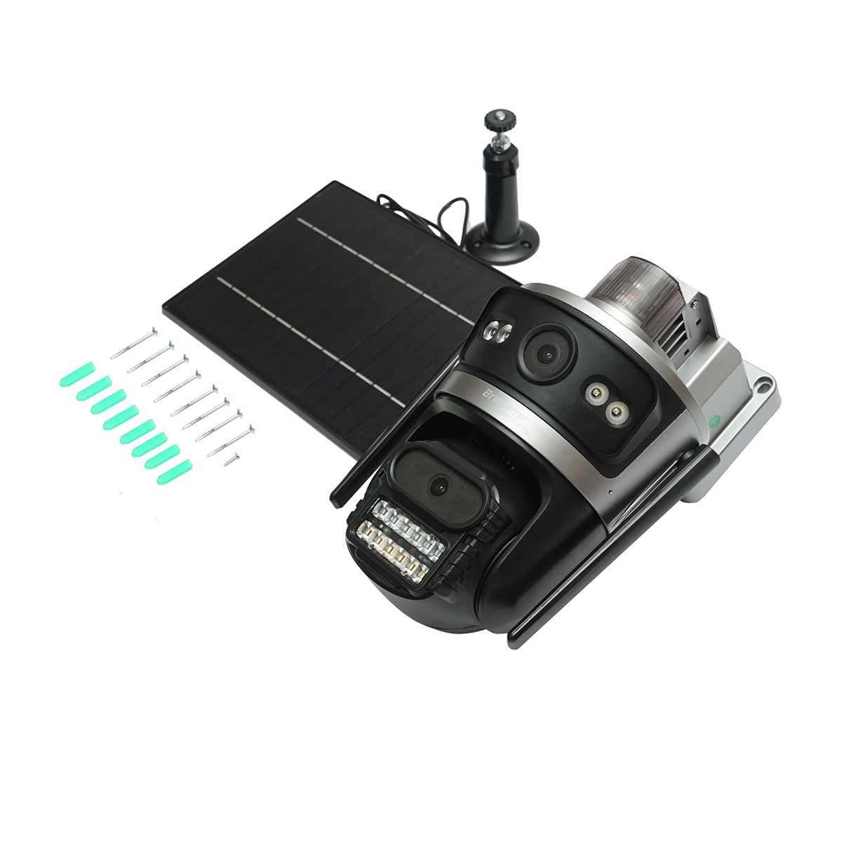 Telecamera di sorveglianza con lente doppia 4 MP, scheda SIM 4G, WIFI 2.4 GHz, pannello solare 7.6W, batteria 18650 a ricarica rapida, rotazione 360° PTZ con sensore di movimento, rilevamento umano PIR, allarme, visione notturna e applicazione iCSee - immagine 2