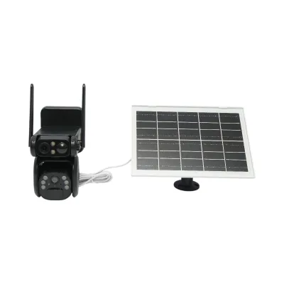 Telecamera di sorveglianza con lente doppia 6 MP, 4G, WIFI 2.4 GHz, pannello solare, batteria da 9.000 mAh, controllo PTZ, sensore di movimento, rilevamento umano PIR, visione notturna e applicazione Ubox