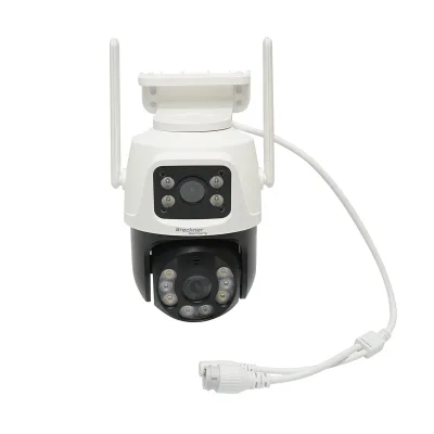 Telecamera di sorveglianza con lente doppia 6 MP, P2P WIFI 2.4GHz, rotazione 360° PTZ, sensore di movimento, sirena, rilevamento umano e applicazione iCSee