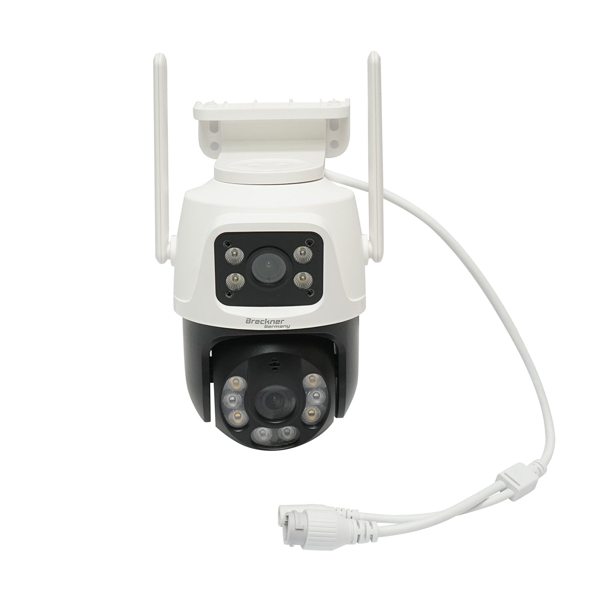 Telecamera di sorveglianza con lente doppia 6 MP, P2P WIFI 2.4GHz, rotazione 360° PTZ, sensore di movimento, sirena, rilevamento umano e applicazione iCSee