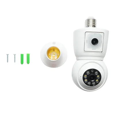 Telecamera di sorveglianza smart-bulb con lente doppia 4 MP, rotazione 360° PTZ, WIFI 2.4GHz, tipo lampadina E27 con sensore di movimento e applicazione iCSee
