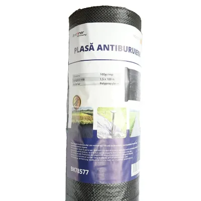 Telo Rete Pacciamatura Anti-Erbacce, 1,5x100m, 100gr/m², Nero, Permeabile, PP, Resistente UV per Giardino, Prato, Aiuole, Alberi e Arbusti - immagine 2