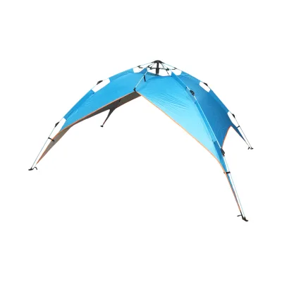 Tenda da campeggio per 2 persone blu pieghevole pop-up automatica 2 ingressi, impermeabile con protezione UV e rete anti-insetti 200x200x145cm - immagine 6