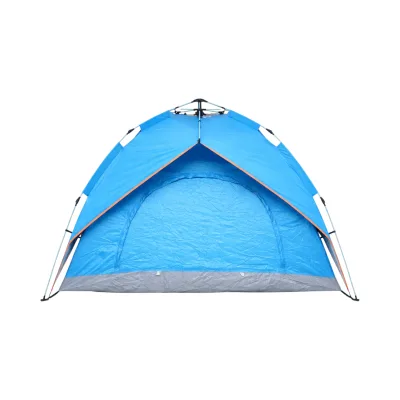 Tenda da campeggio per 2 persone blu pieghevole pop-up automatica 2 ingressi, impermeabile con protezione UV e rete anti-insetti 200x200x145cm - immagine 2