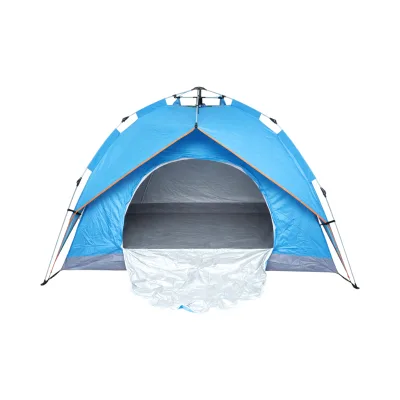 Tenda da campeggio per 2 persone blu pieghevole pop-up automatica 2 ingressi, impermeabile con protezione UV e rete anti-insetti 200x200x145cm - immagine 3