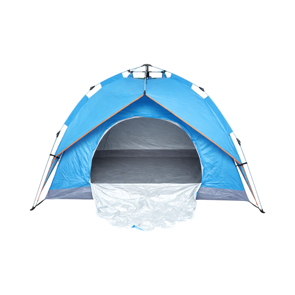 Tenda da campeggio per 2 persone blu pieghevole pop-up automatica 2 ingressi, impermeabile con protezione UV e rete anti-insetti 200x200x145cm - immagine 3