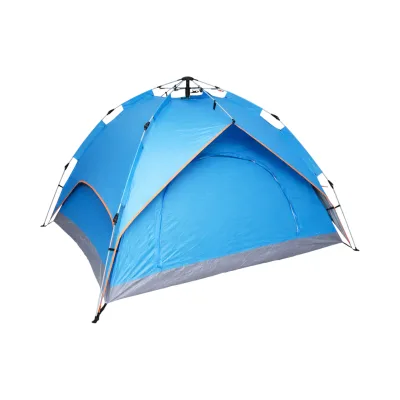 Tenda da campeggio per 2 persone blu pieghevole pop-up automatica 2 ingressi, impermeabile con protezione UV e rete anti-insetti 200x200x145cm - immagine 5